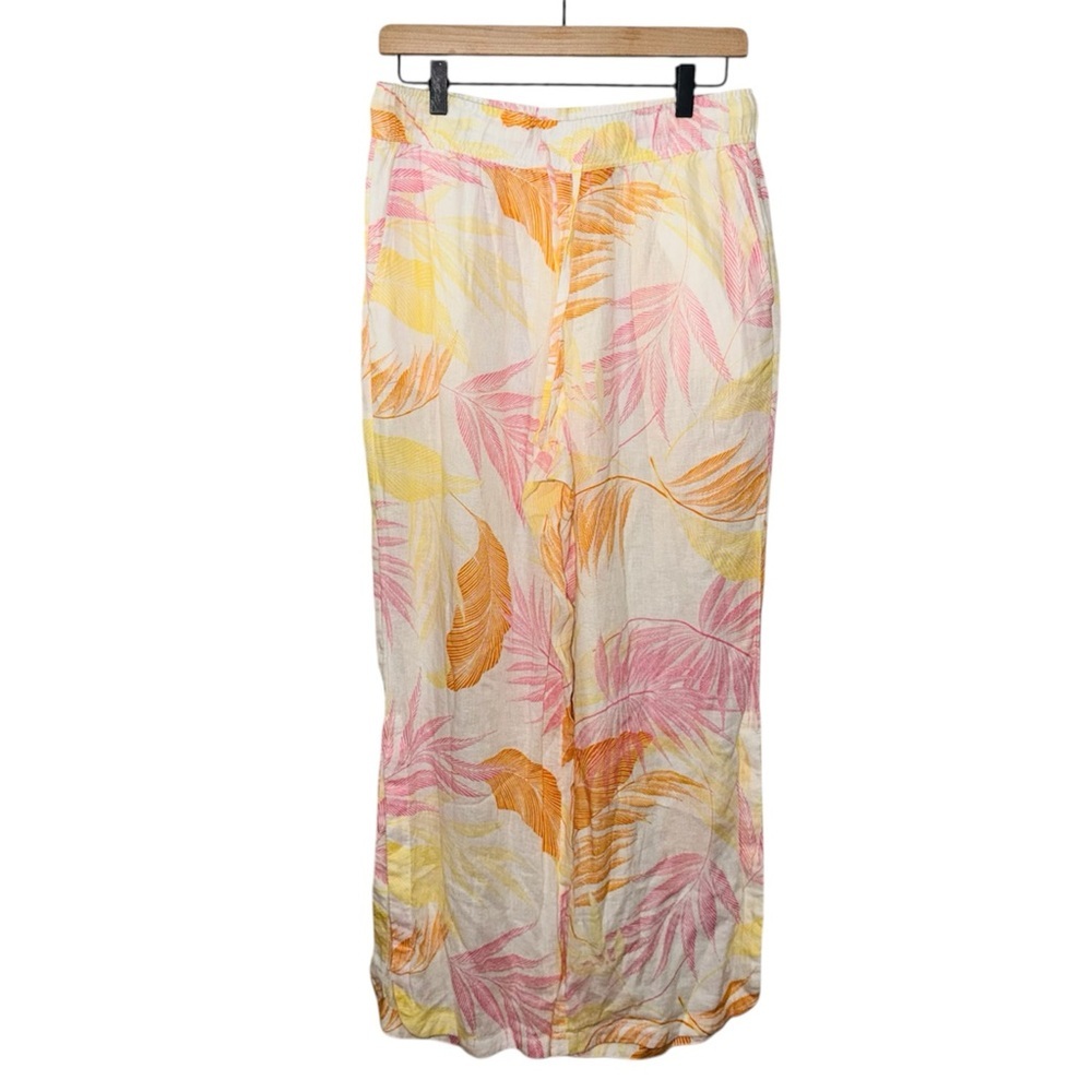C&C California Tropical Print Linen Slit Relaxed Pants